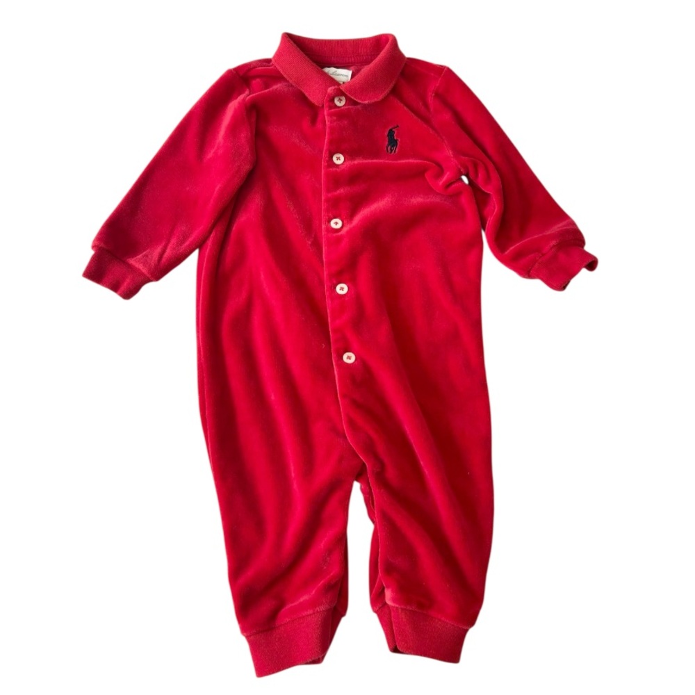 Ralph Lauren Infant Red Velour Romper